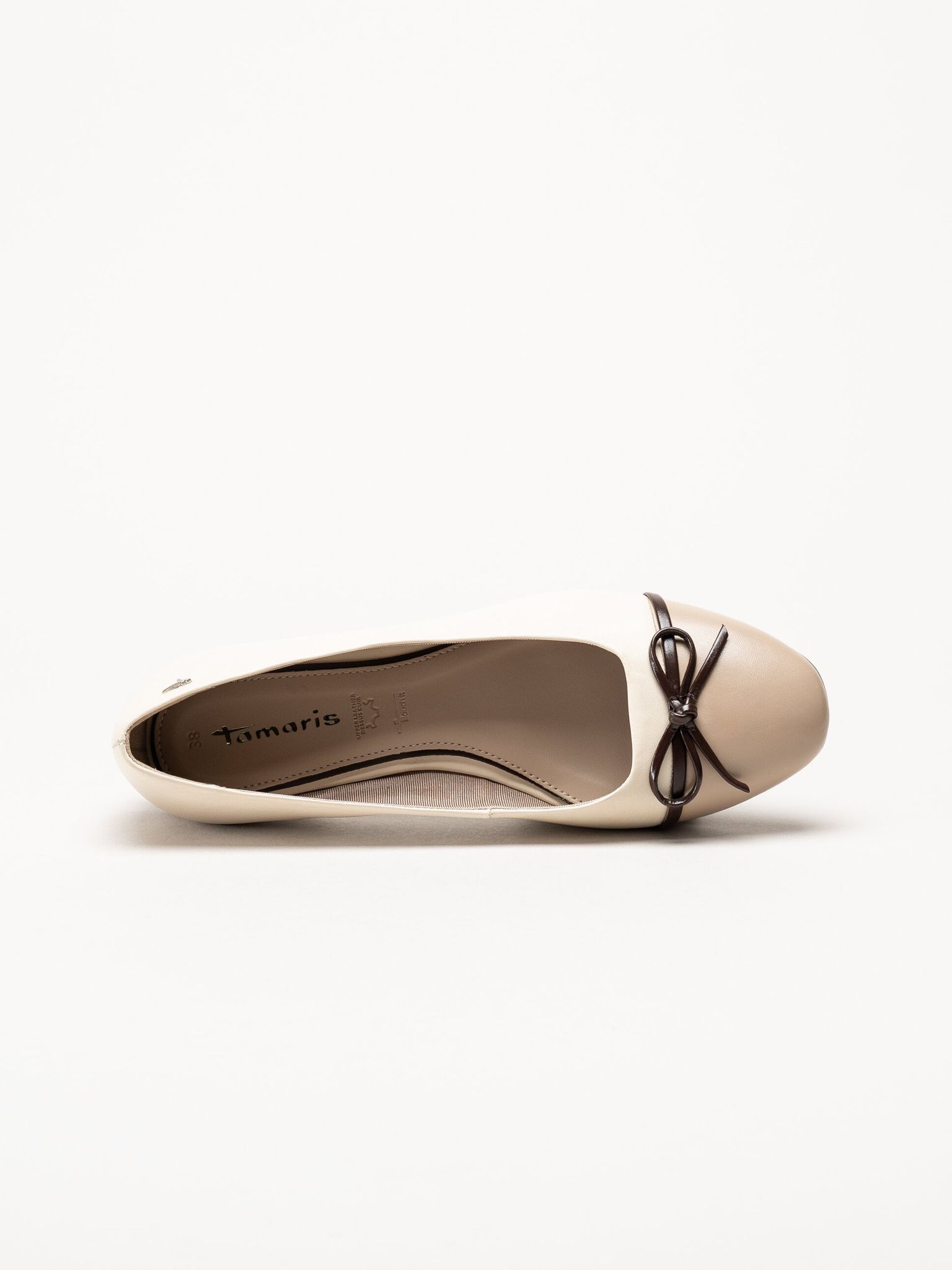 Tamaris - Beige ballerinaskor i skinn