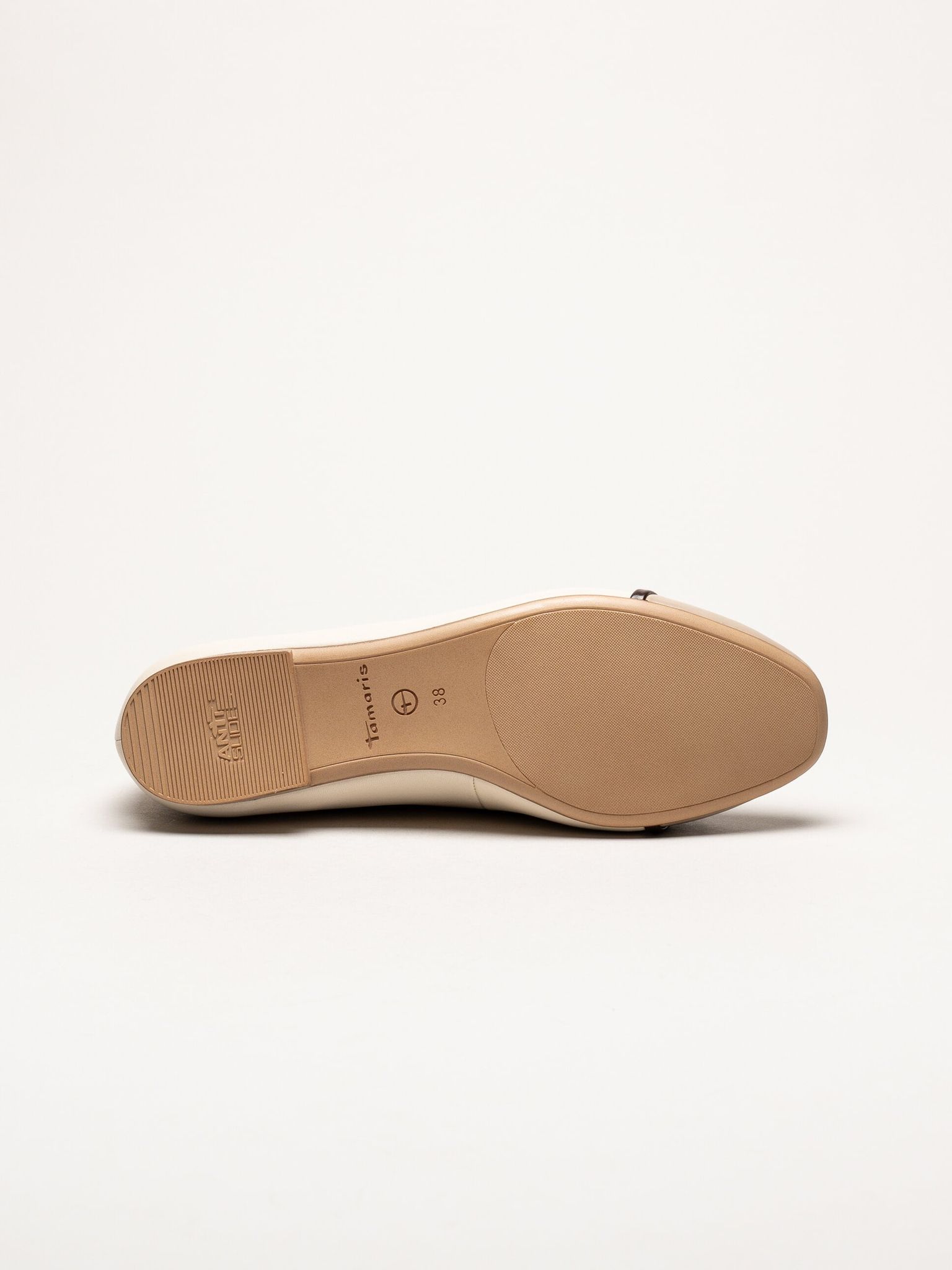 Tamaris - Beige ballerinaskor i skinn