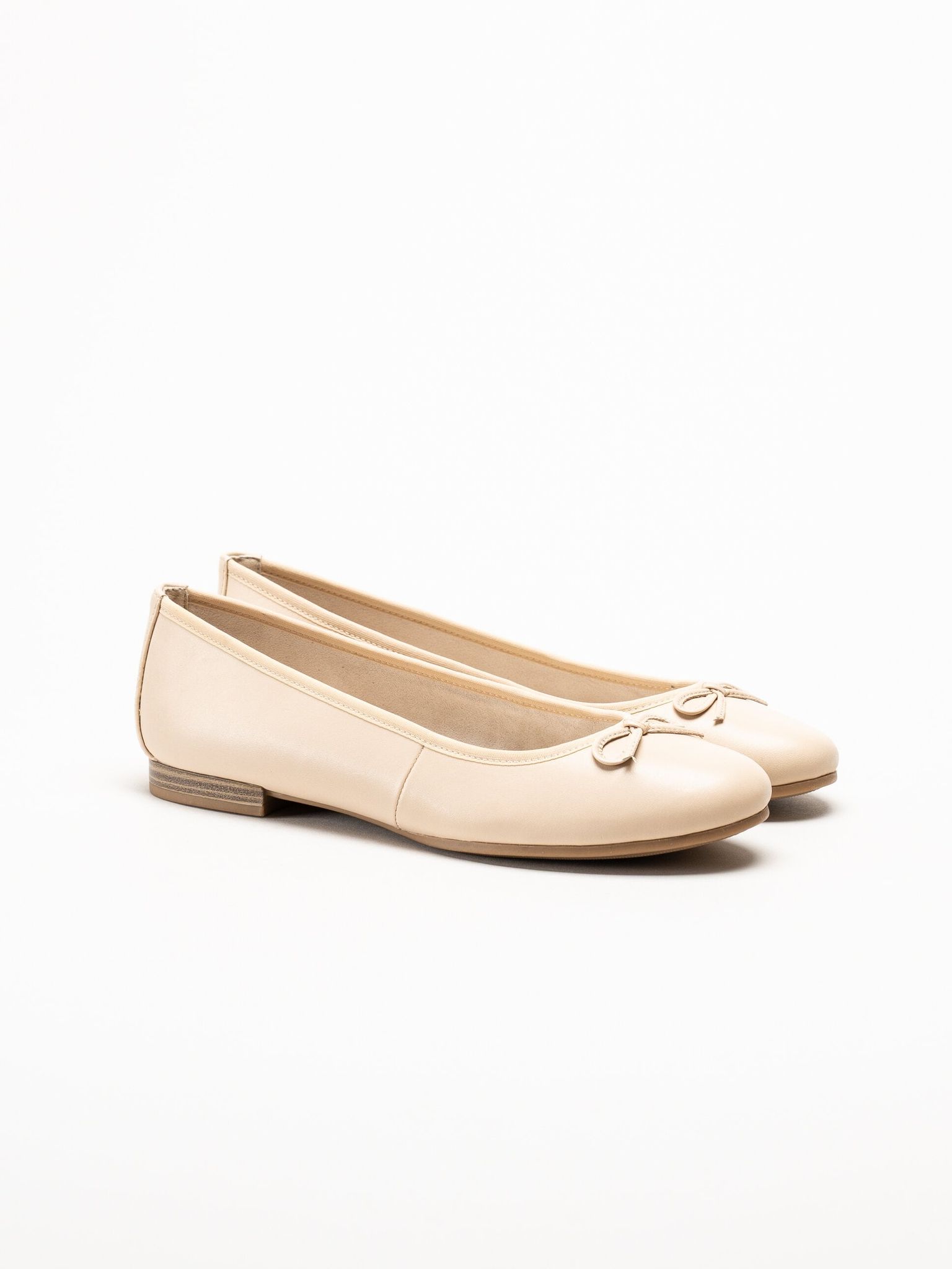 Tamaris - Beige ballerinaskor i skinn