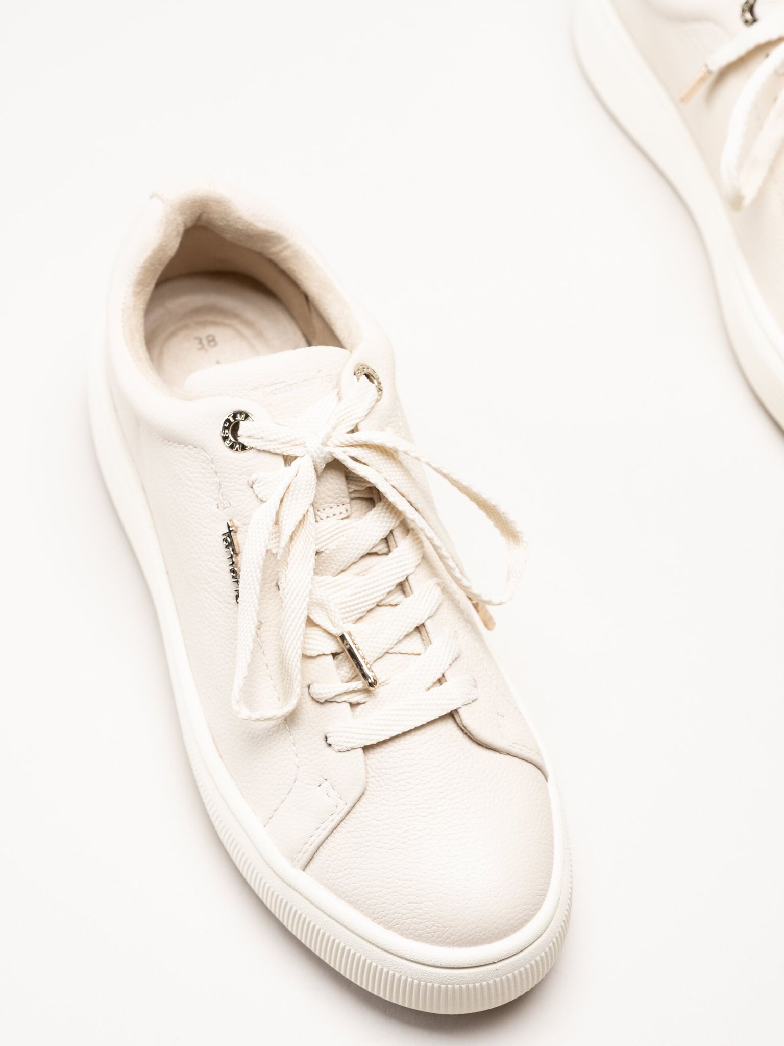 Tamaris - Beige sneakers i skinn