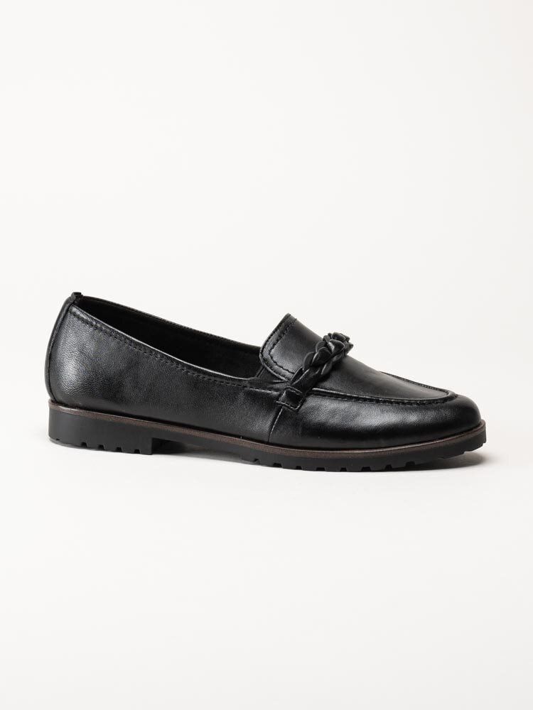 Tamaris - Svarta pennyloafers i skinn