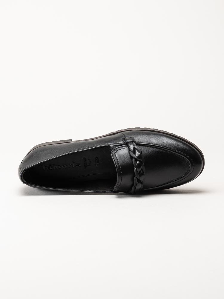 Tamaris - Svarta pennyloafers i skinn