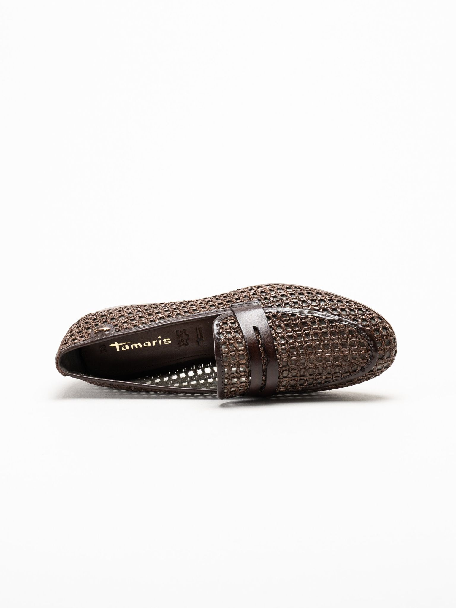 Tamaris - Mörkbruna loafers i skinn