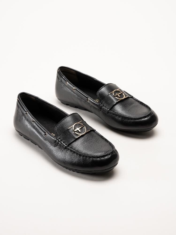 Tamaris - Svarta loafers i skinn