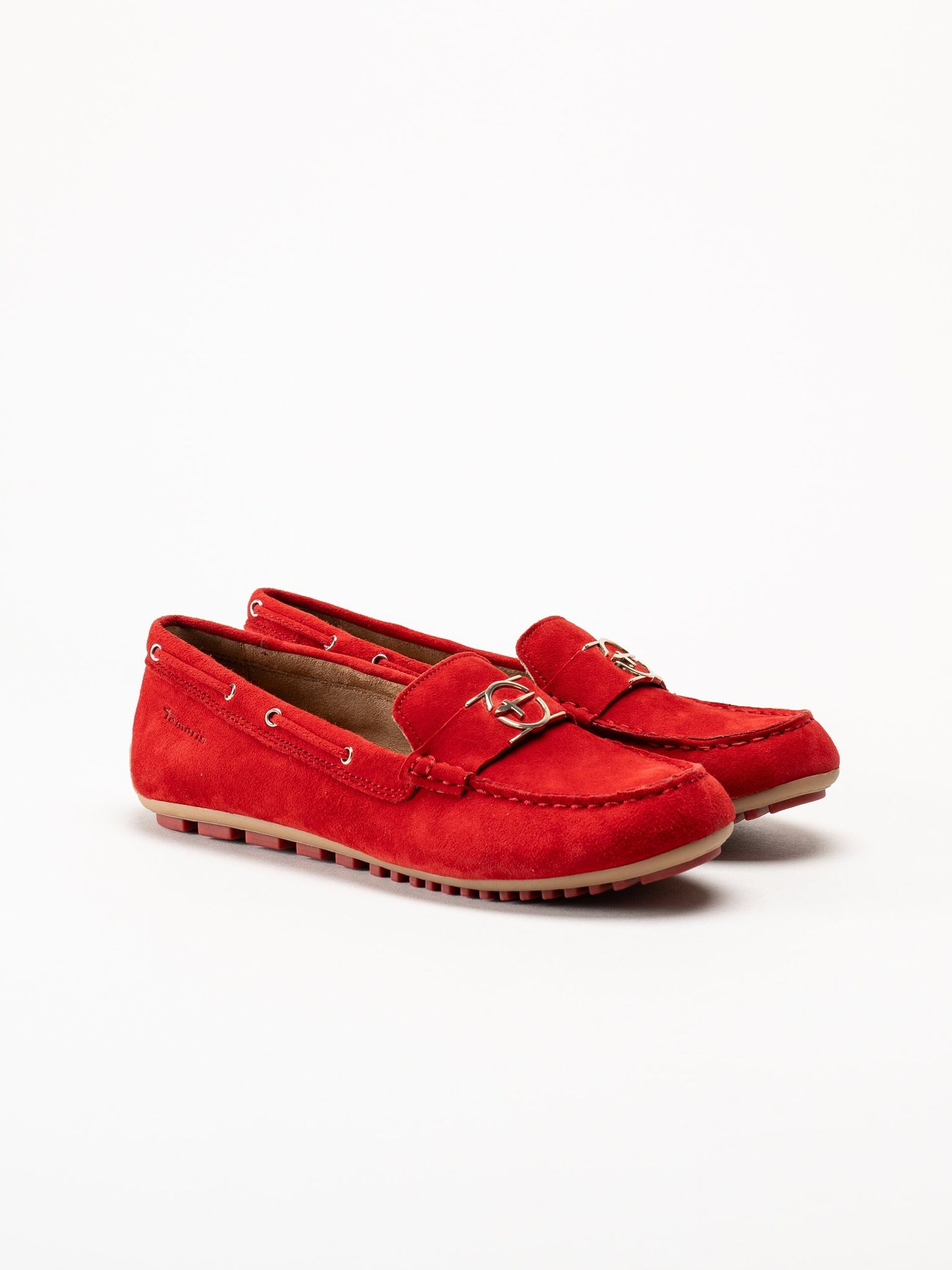 Tamaris - Röda loafers i mocka