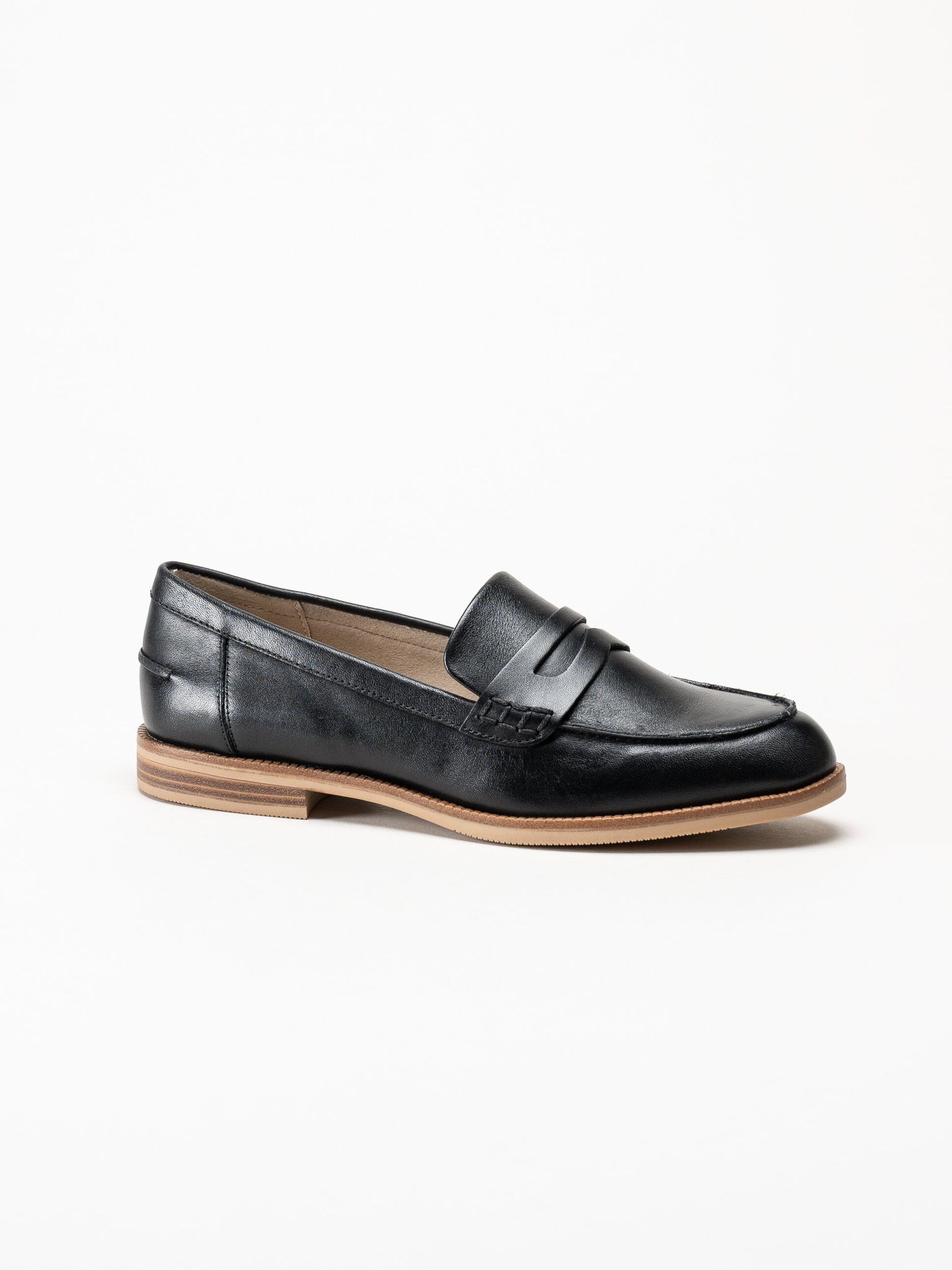 Caprice - Svarta pennyloafers i skinn