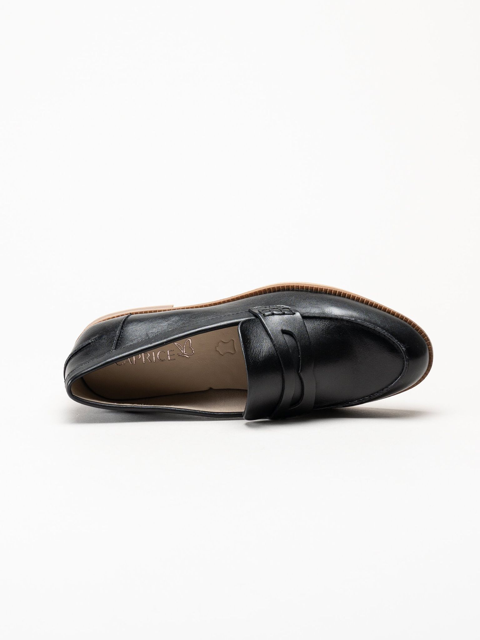 Caprice - Svarta pennyloafers i skinn