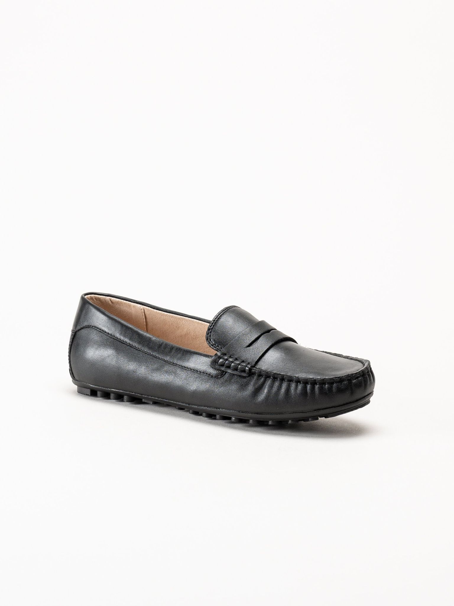 Caprice - Svarta loafers i skinn