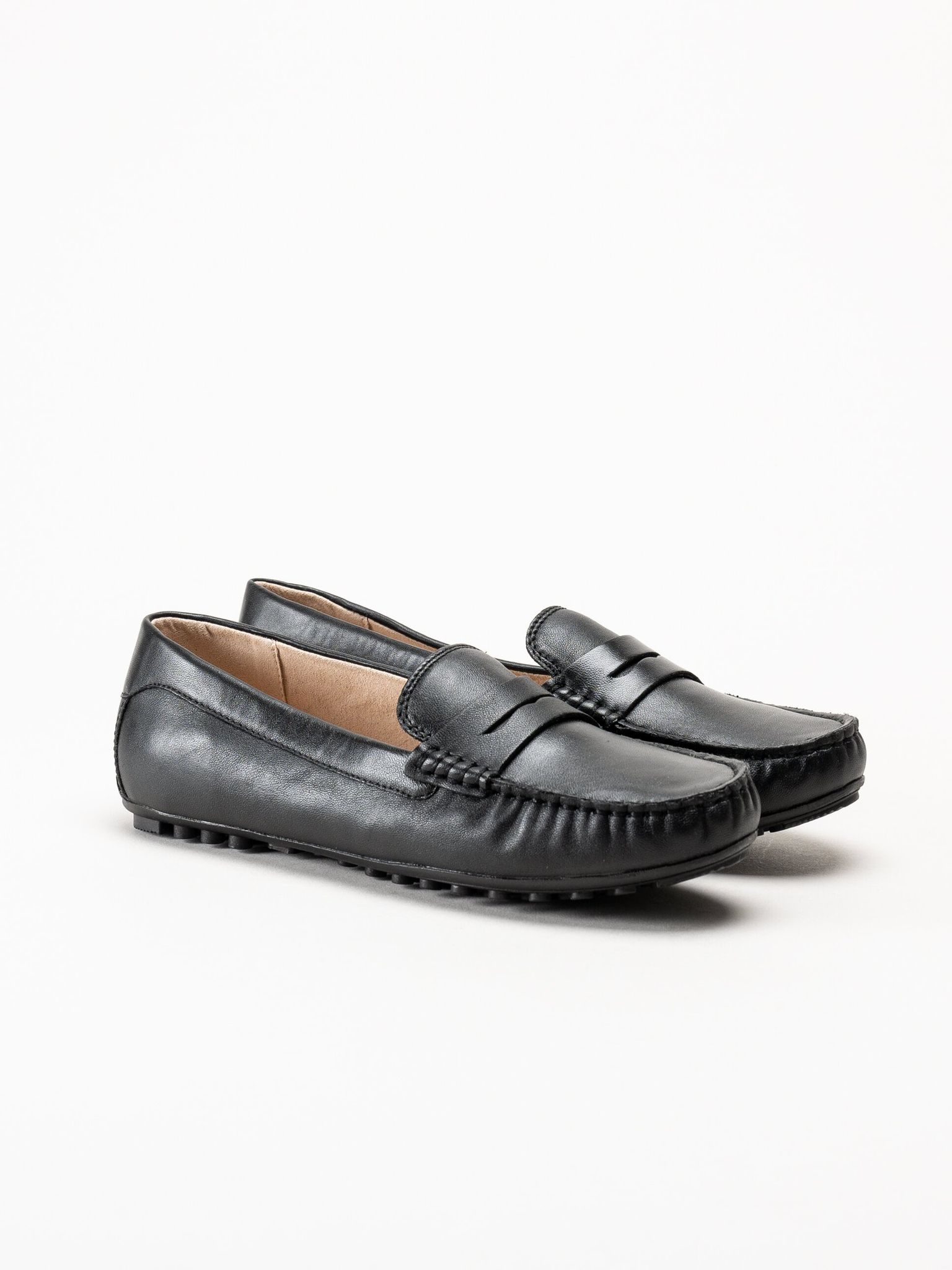 Caprice - Svarta loafers i skinn