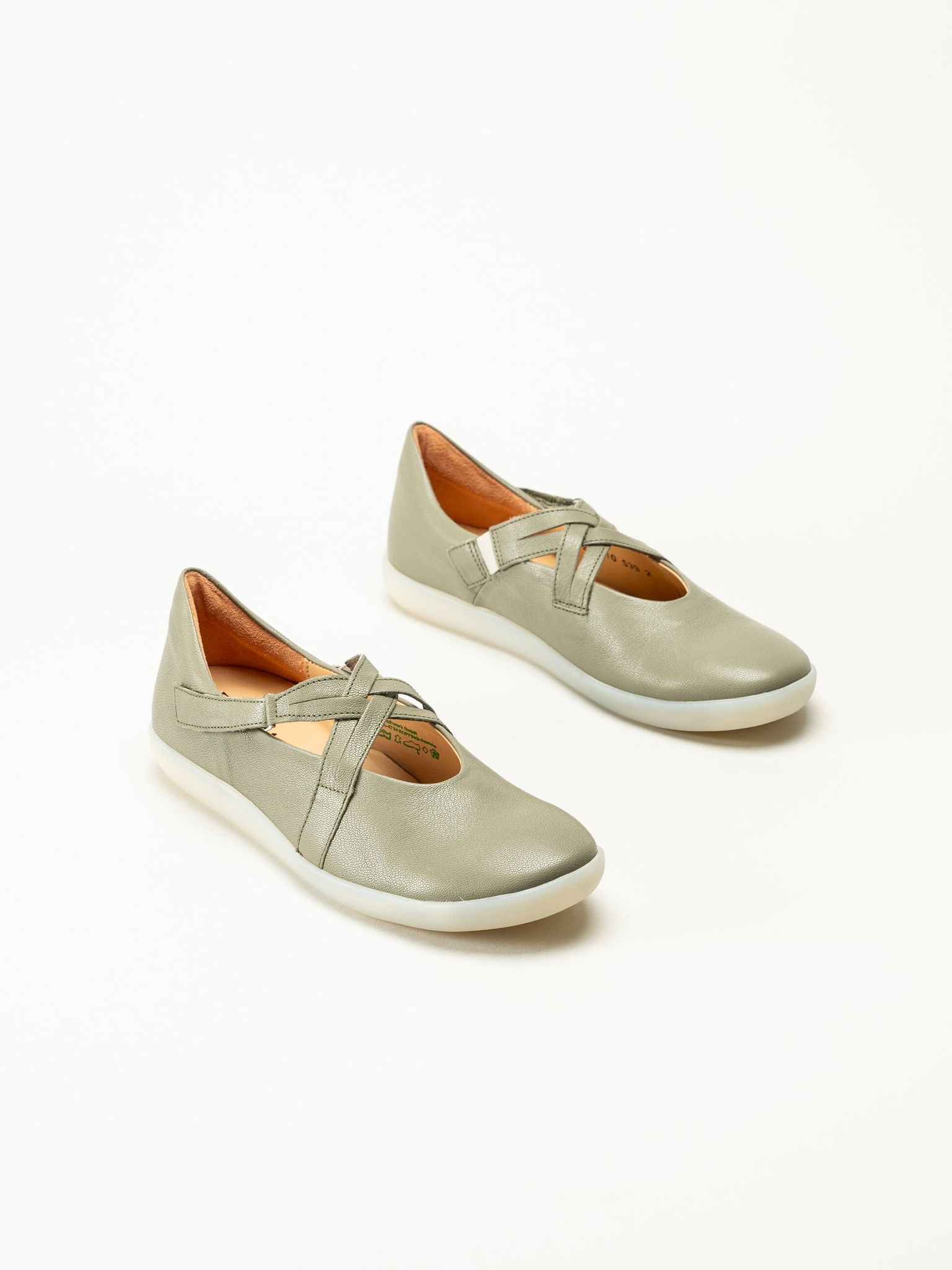 Think - Nature - Gröna ballerinaskor i skinn