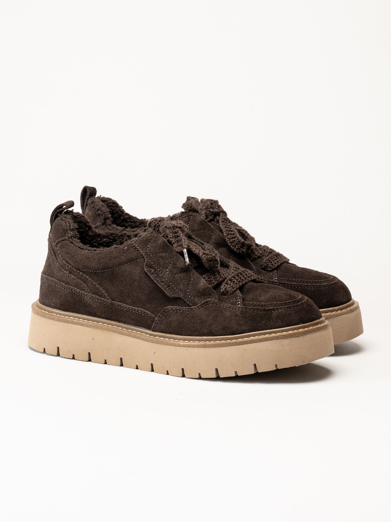 Tamaris - Wide fit - Mörkbruna fodrade sneakers
