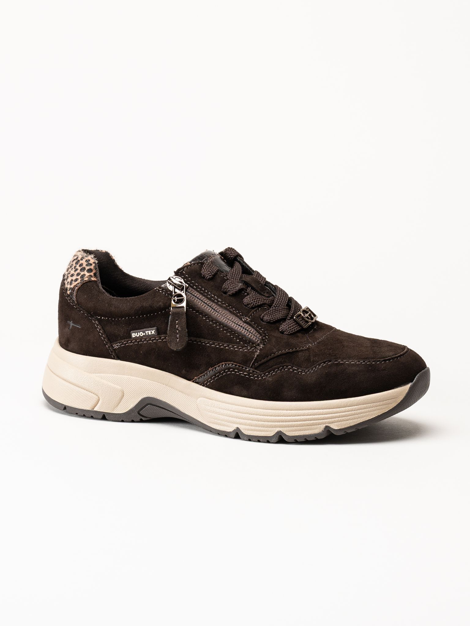 Tamaris - Wide fit - Mörkbruna sneakers i mocka
