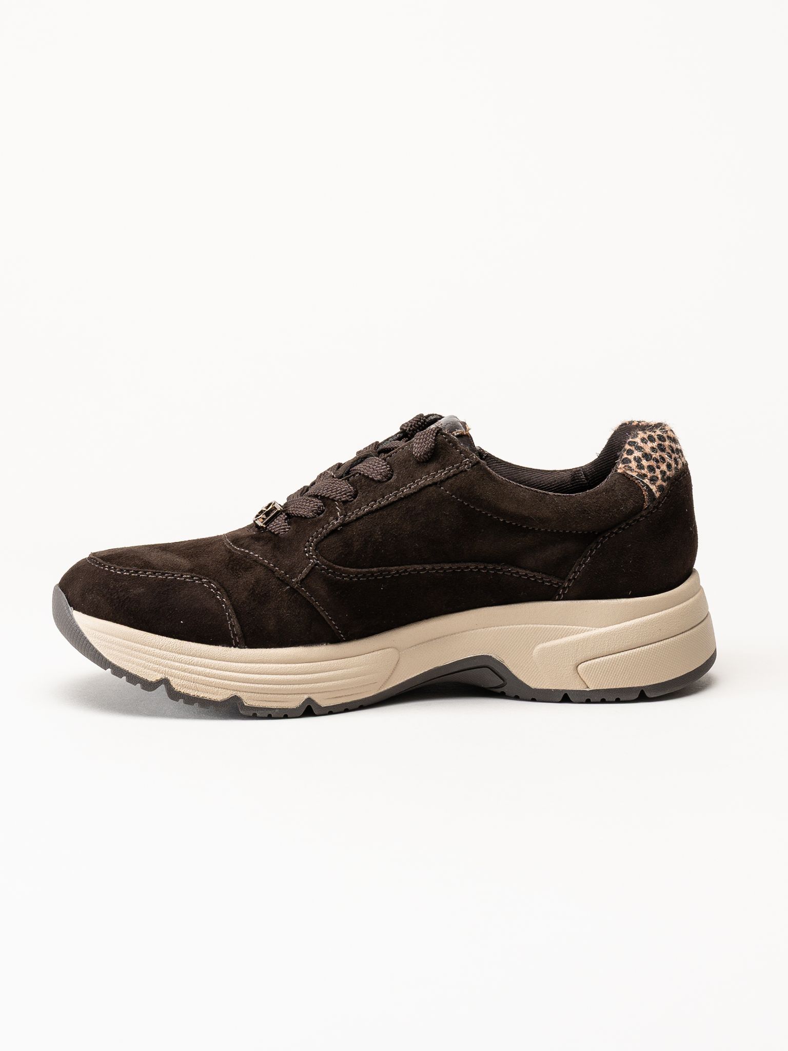 Tamaris - Wide fit - Mörkbruna sneakers i mocka