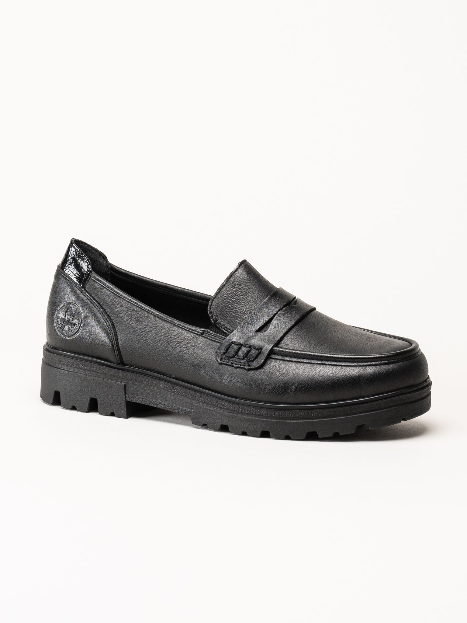 Rieker - Svarta loafers i skinn