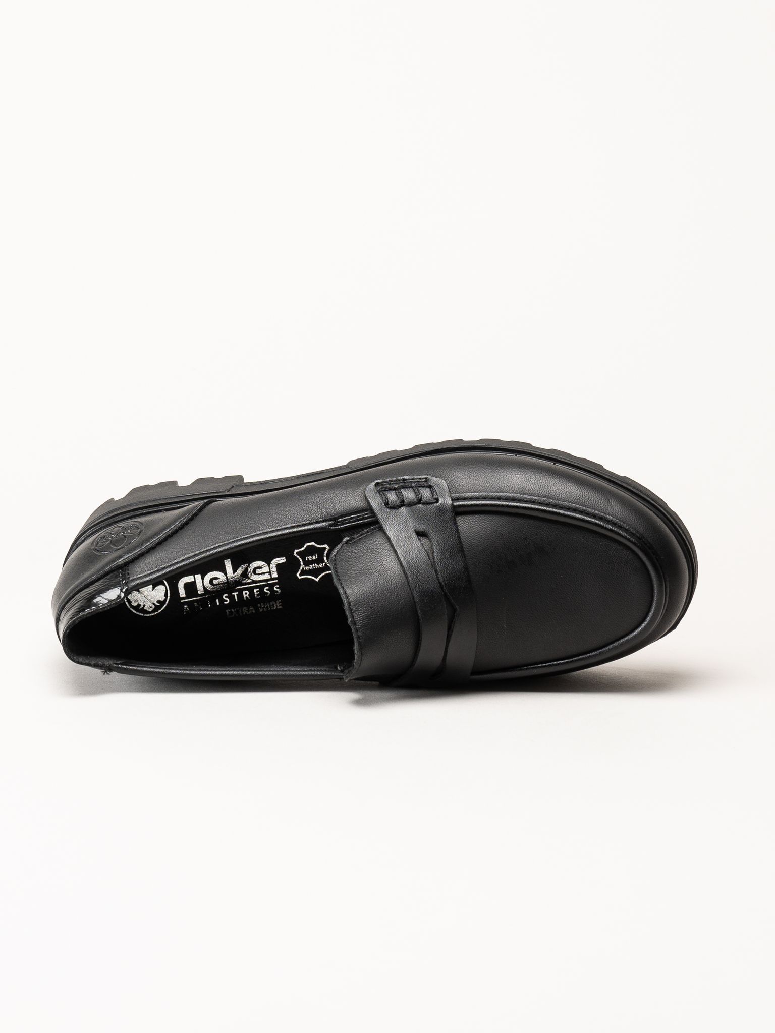 Rieker - Svarta loafers i skinn
