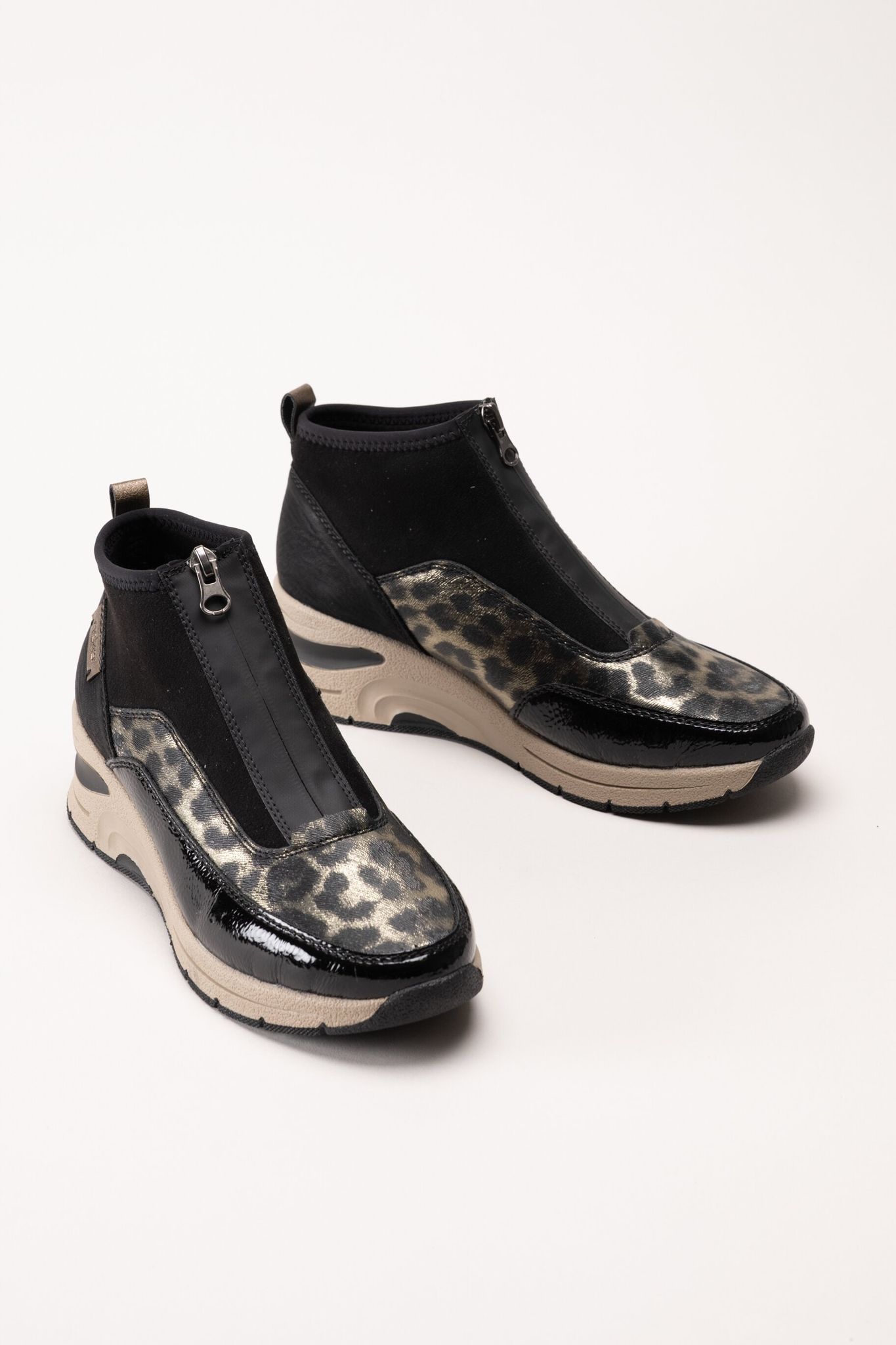 Rieker - Svarta sneakerboots med kilklack