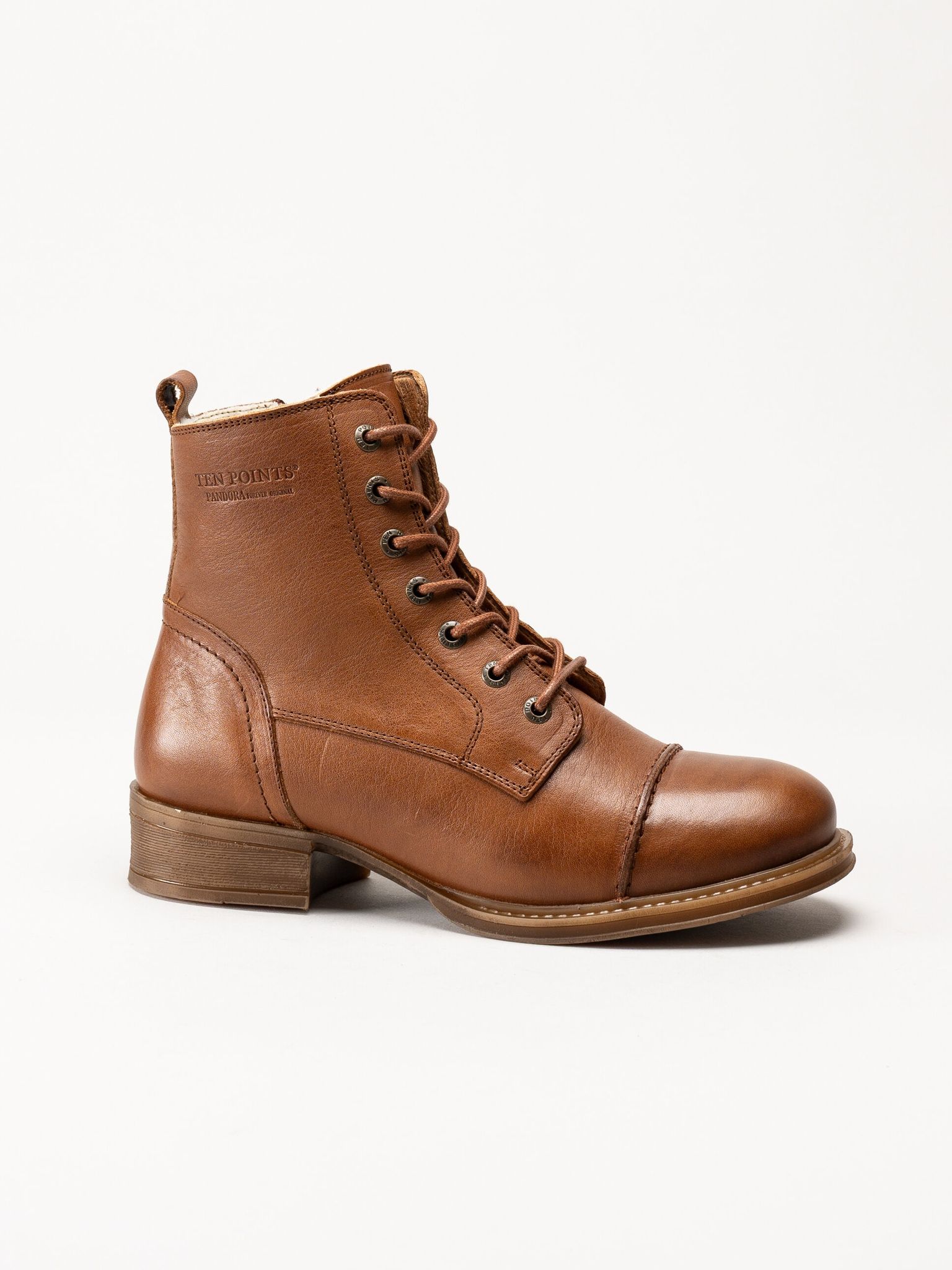Ten Points - Pandora - Ljusbruna ullfodrade kängor i skinn