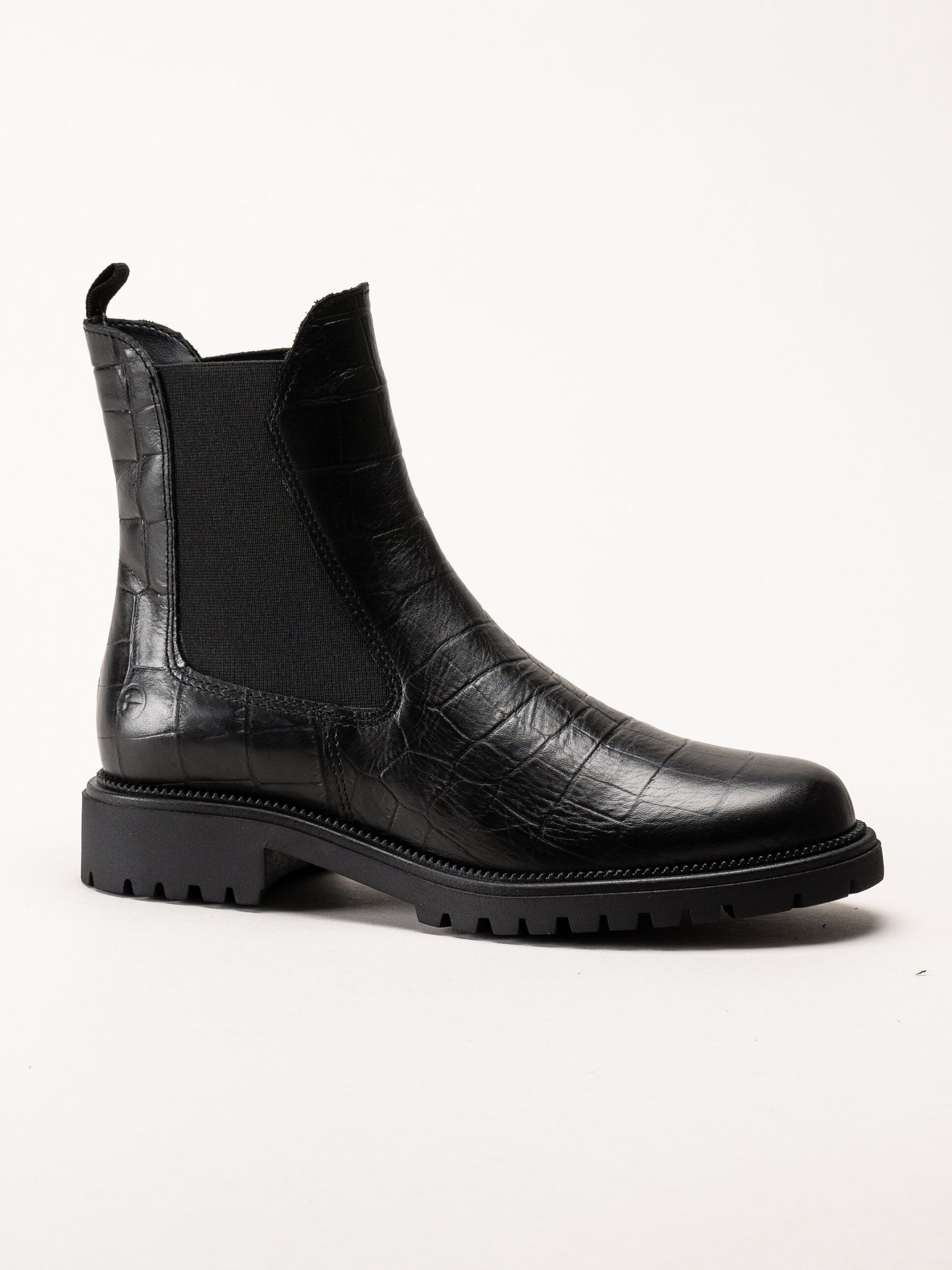 Tamaris - Svarta chelsea boots i skinn