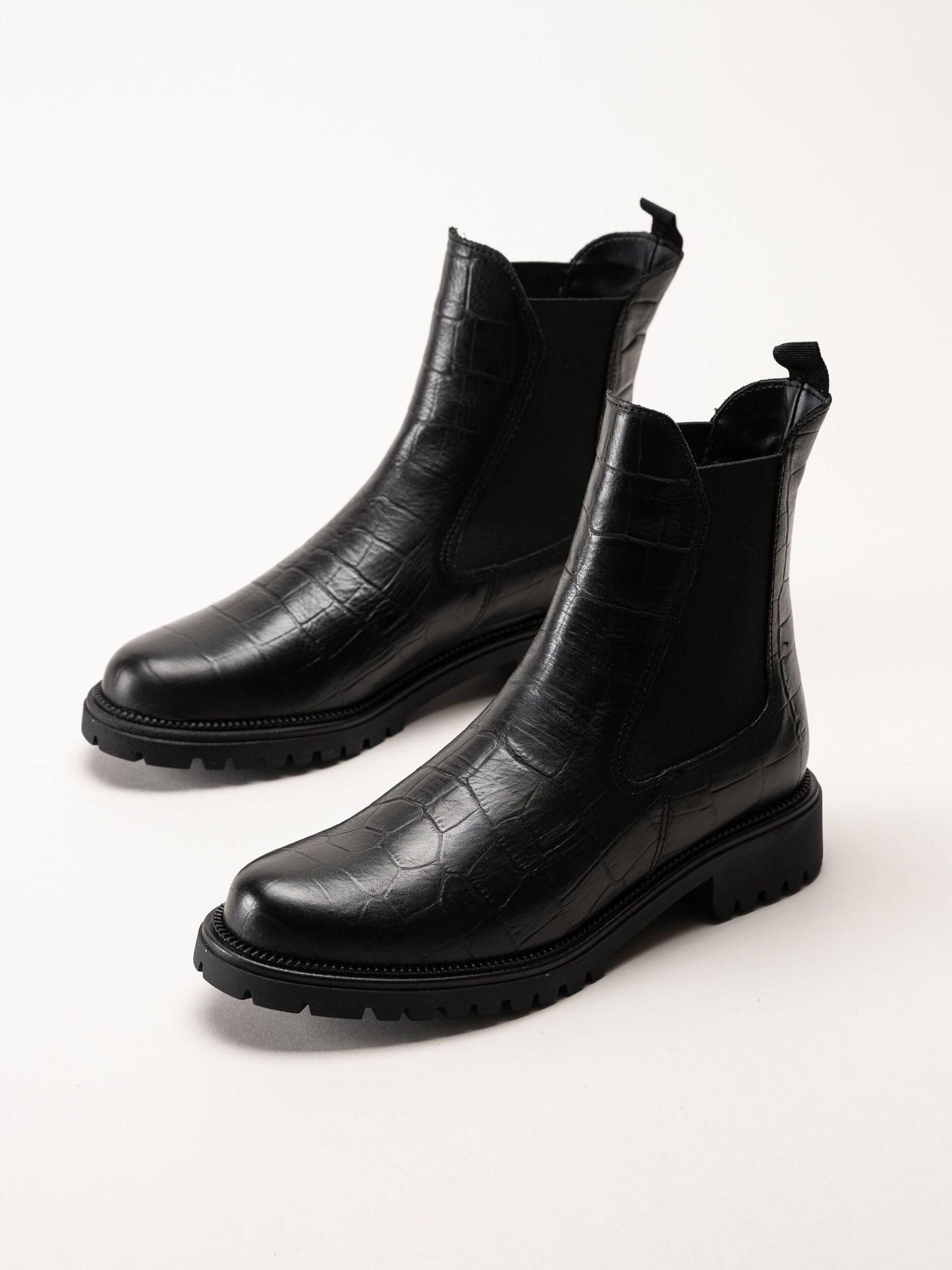 Tamaris - Svarta chelsea boots i skinn