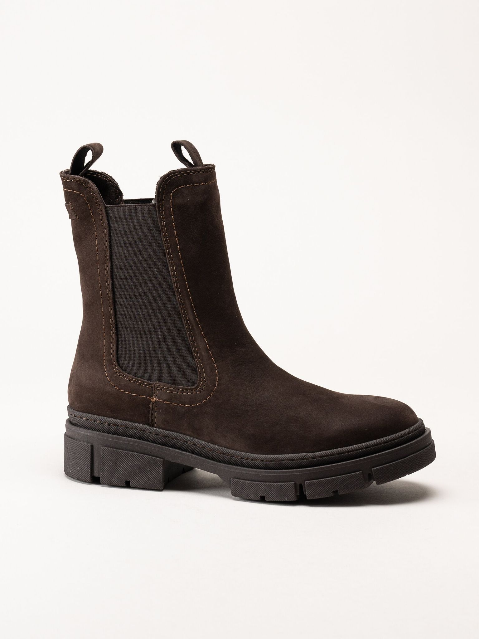 Tamaris - Mörkbruna chelsea boots i nubuck