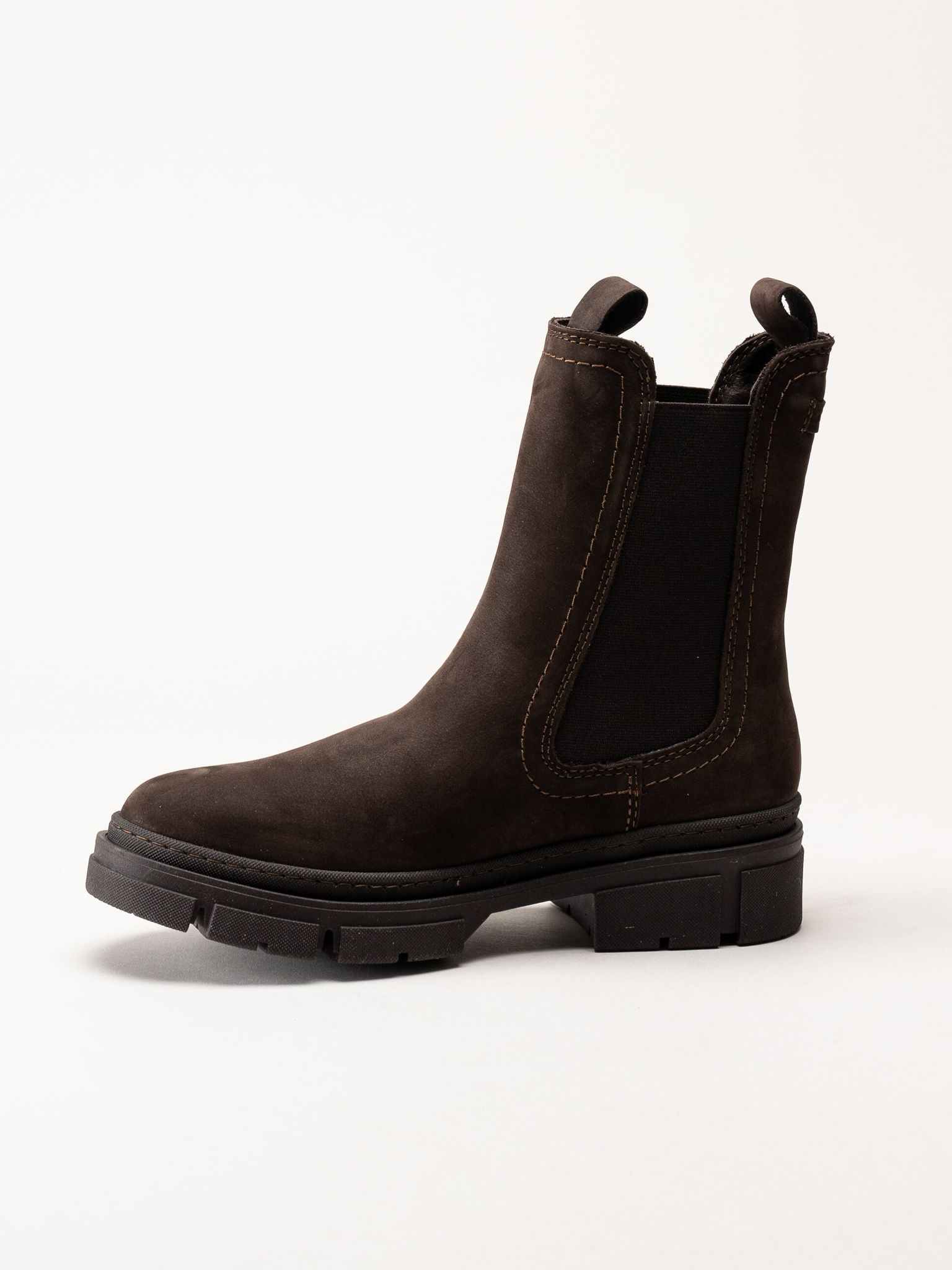 Tamaris - Mörkbruna chelsea boots i nubuck