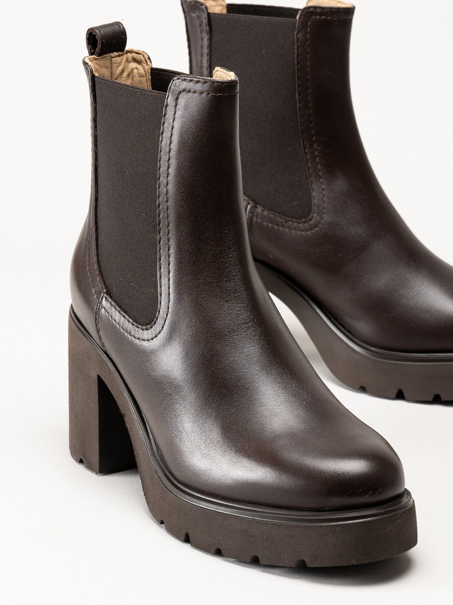 Unisa - KLINO_F25_STT - Mörkbruna högklackade boots i skinn