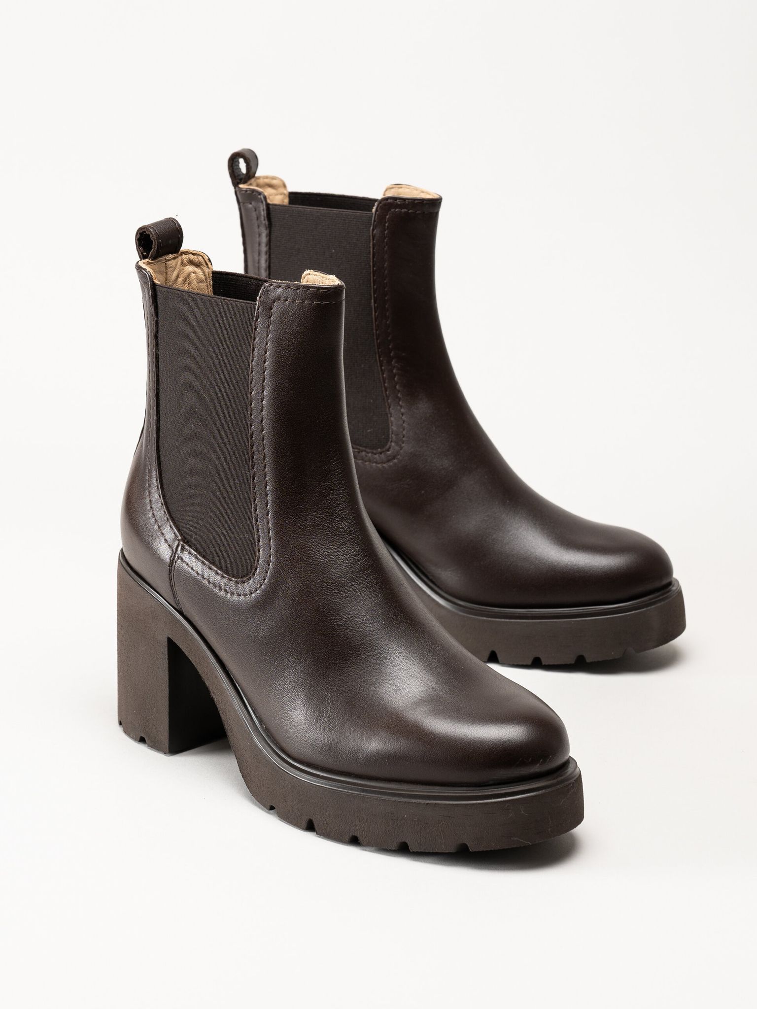 Unisa - KLINO_F25_STT - Mörkbruna högklackade boots i skinn