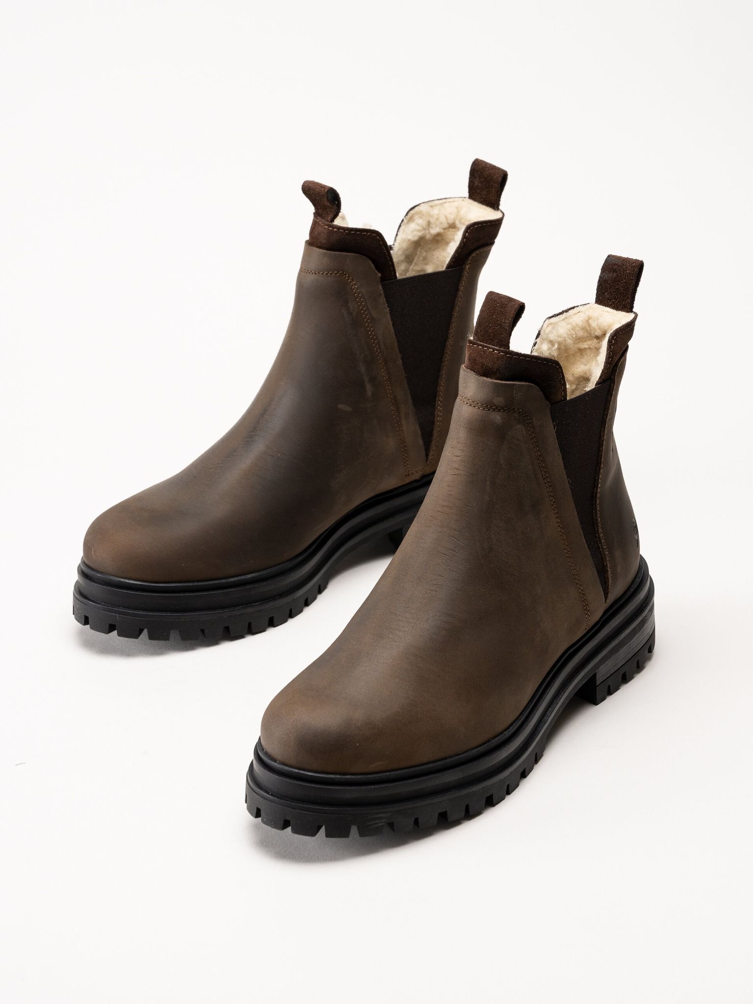 Rosa Negra - Bruna fodrade chelsea boots i oljad nubuck