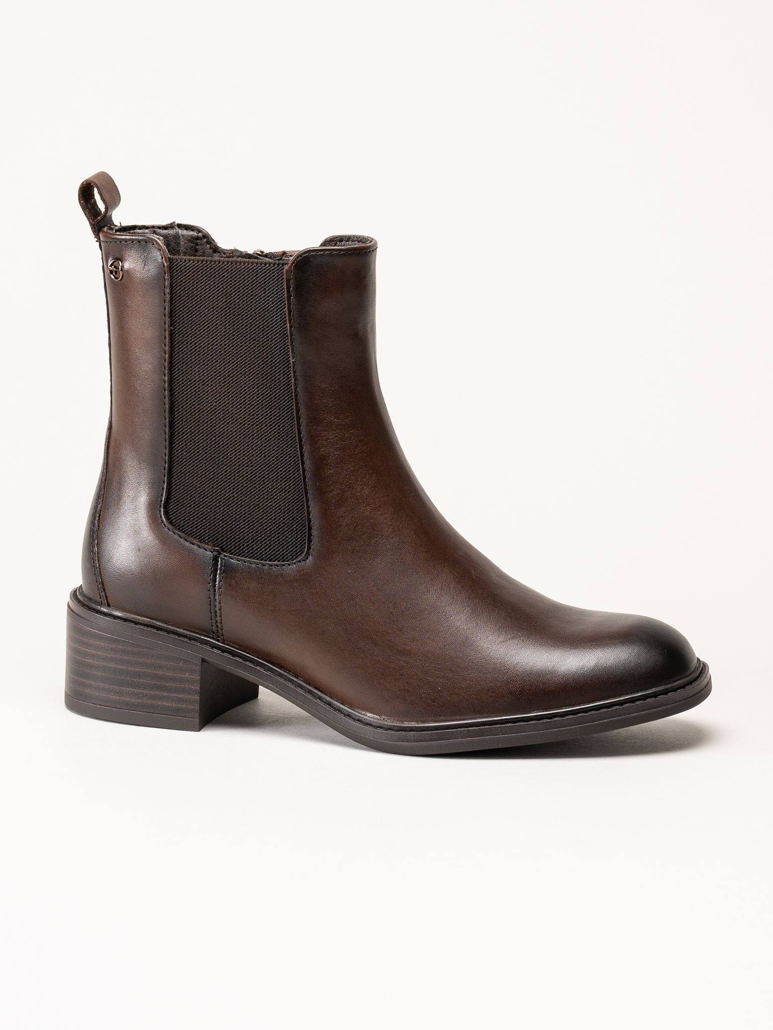 Tamaris - Wide fit - Mörkbruna boots i skinn