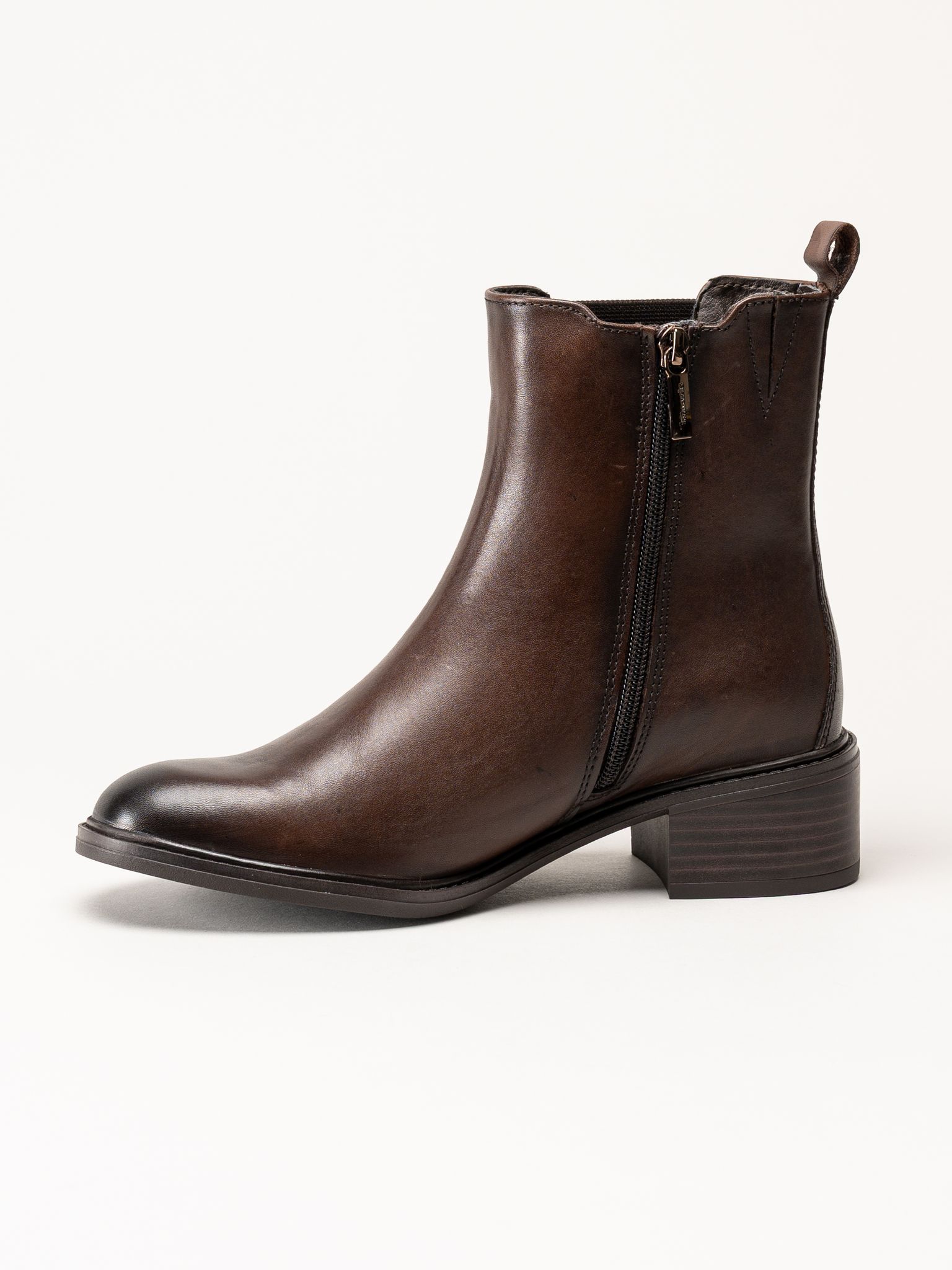 Tamaris - Wide fit - Mörkbruna boots i skinn