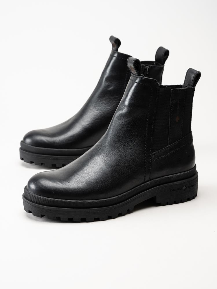 Svarta Chelsea-boots i läder med kraftiga räfflade sulor