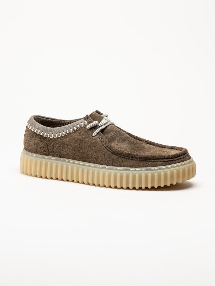 Clarks - Torhill Lo G - Grön bruna snörskor i mocka
