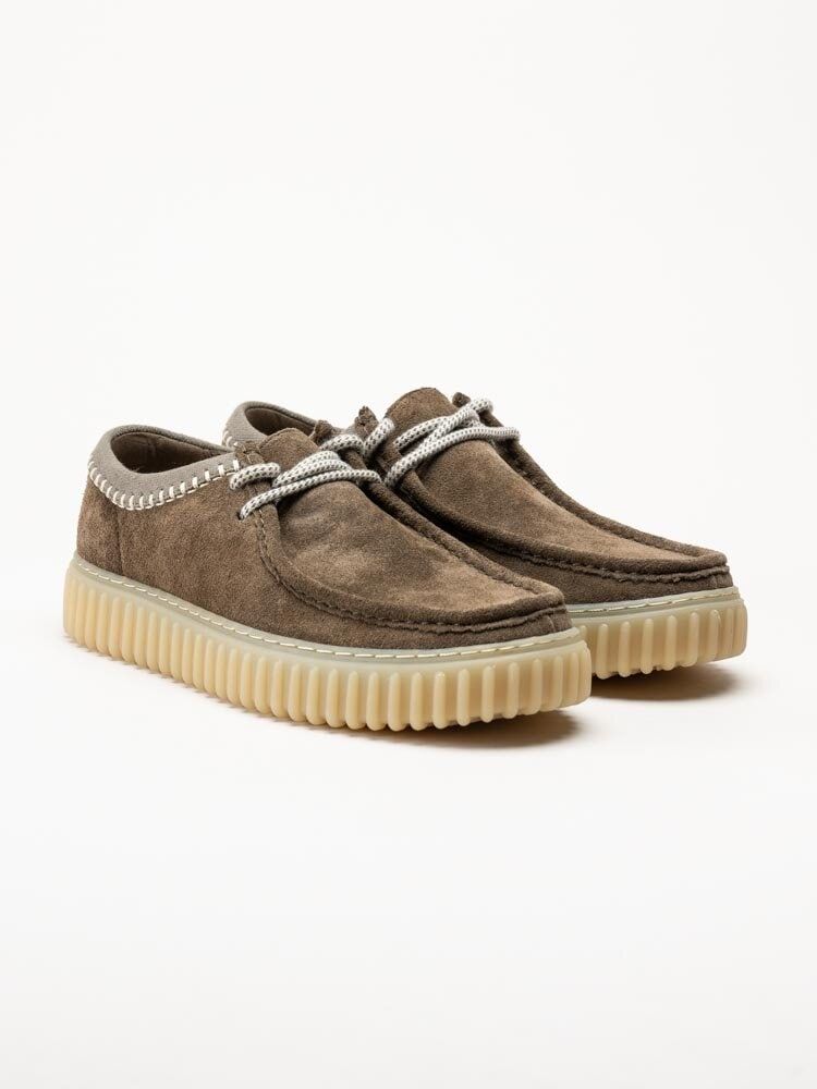 Clarks - Torhill Lo G - Grön bruna snörskor i mocka