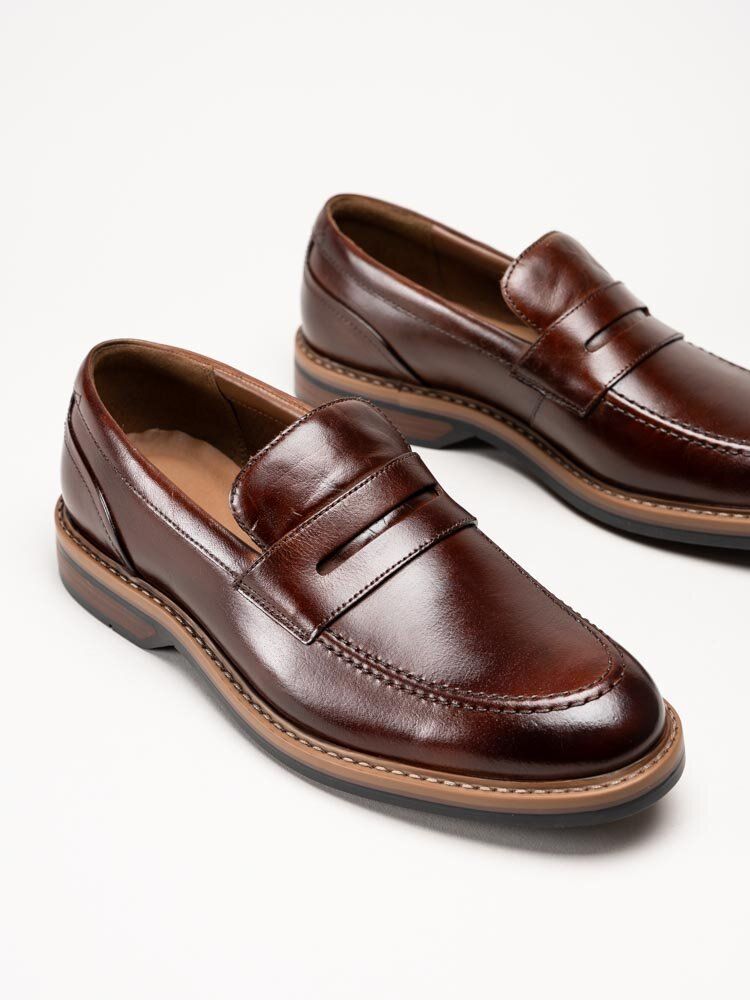 Clarks - Aldwin Step G - Bruna slip-on loafers i skinn