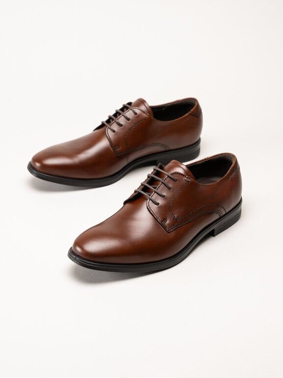 Ecco - Melbourne - Bruna klassiska snörskor i skinn