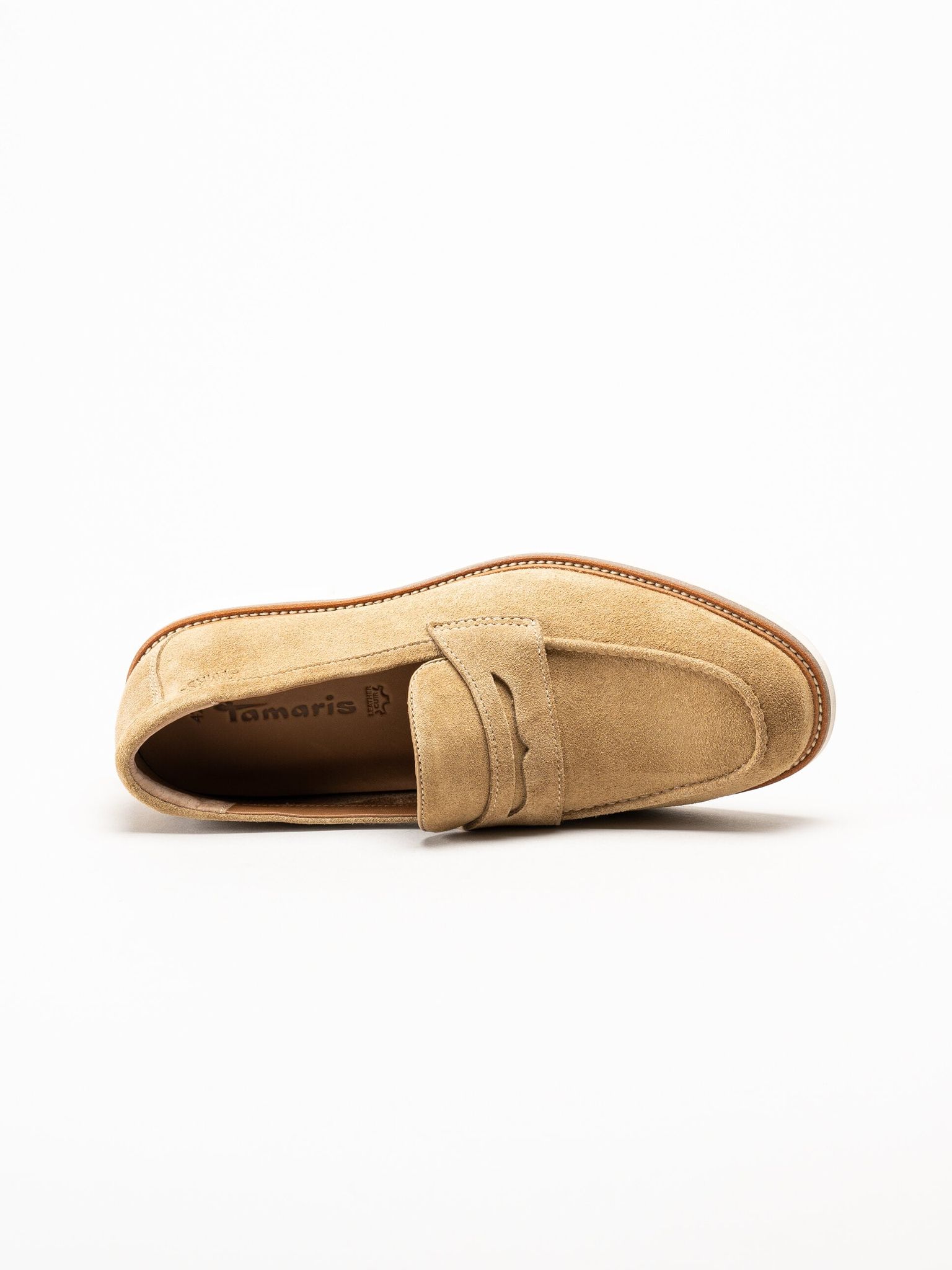 Tamaris - Ljusbruna loafers i mocka
