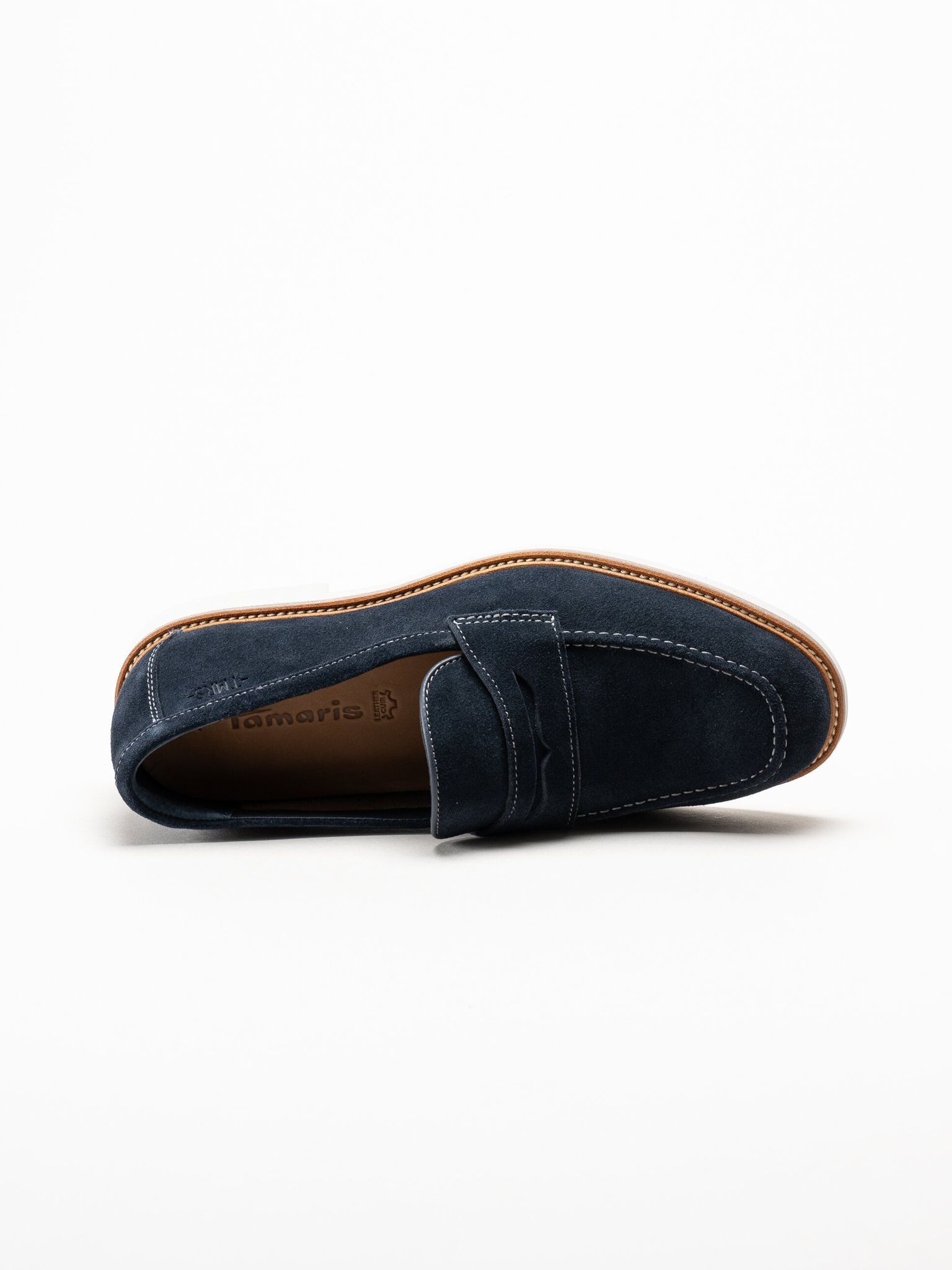 Tamaris - Marinblå loafers i mocka