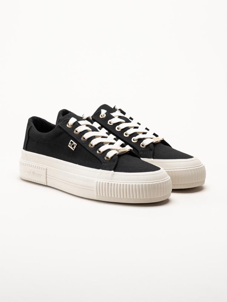 S.Oliver - Svarta platåsneakers i textil