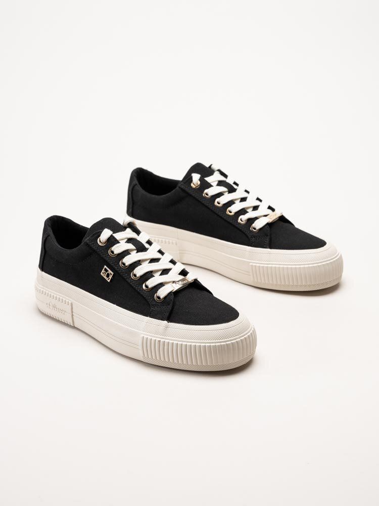 S.Oliver - Svarta platåsneakers i textil