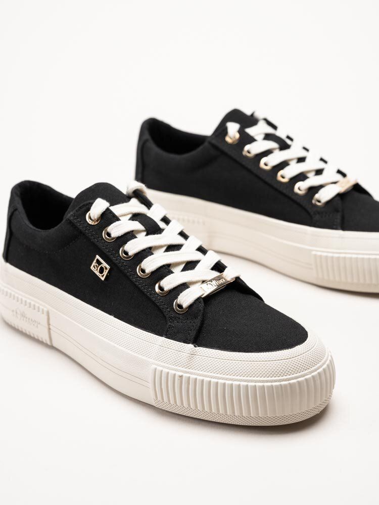 S.Oliver - Svarta platåsneakers i textil
