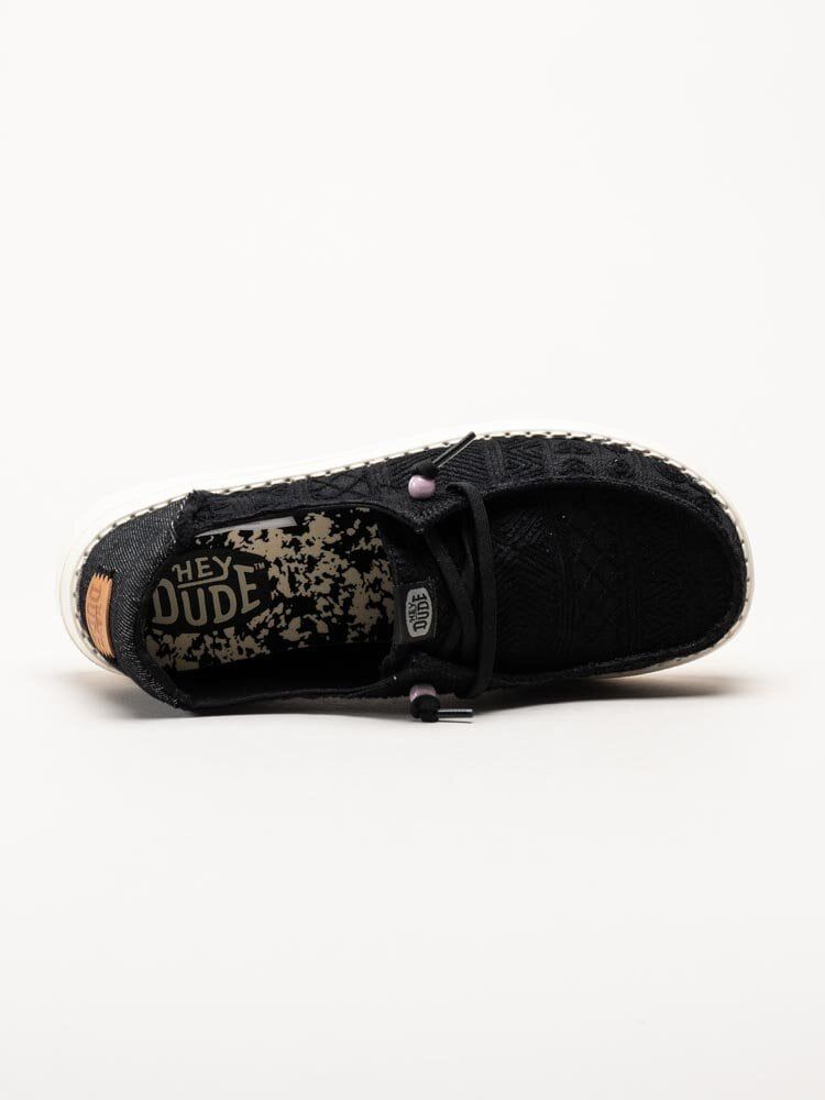 Hey Dude - Wendy Crochet Lace - Svarta tygskor med virkade spetsdetaljer