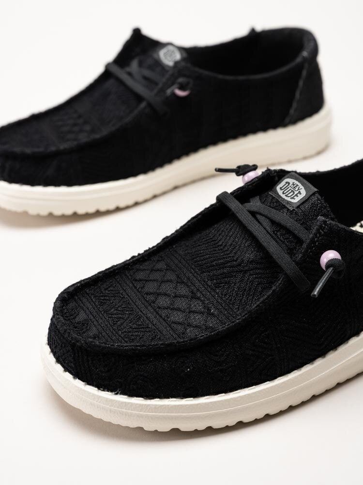 Hey Dude - Wendy Crochet Lace - Svarta tygskor med virkade spetsdetaljer