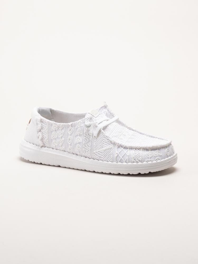 Hey Dude - Wendy Crochet Lace - Vita tygskor med virkade spetsdetaljer