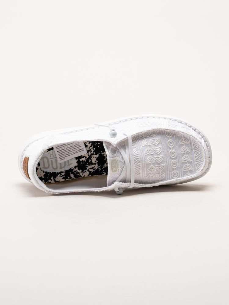 Hey Dude - Wendy Crochet Lace - Vita tygskor med virkade spetsdetaljer