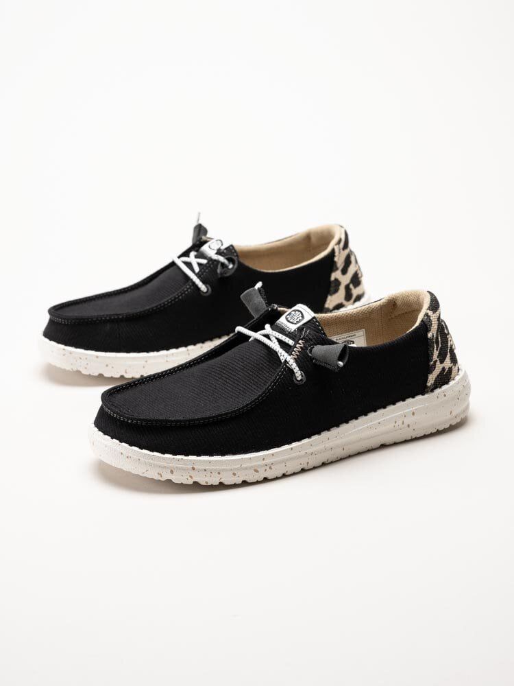 Hey Dude - Wendy Leopard - Svarta tygskor med leopard detalj