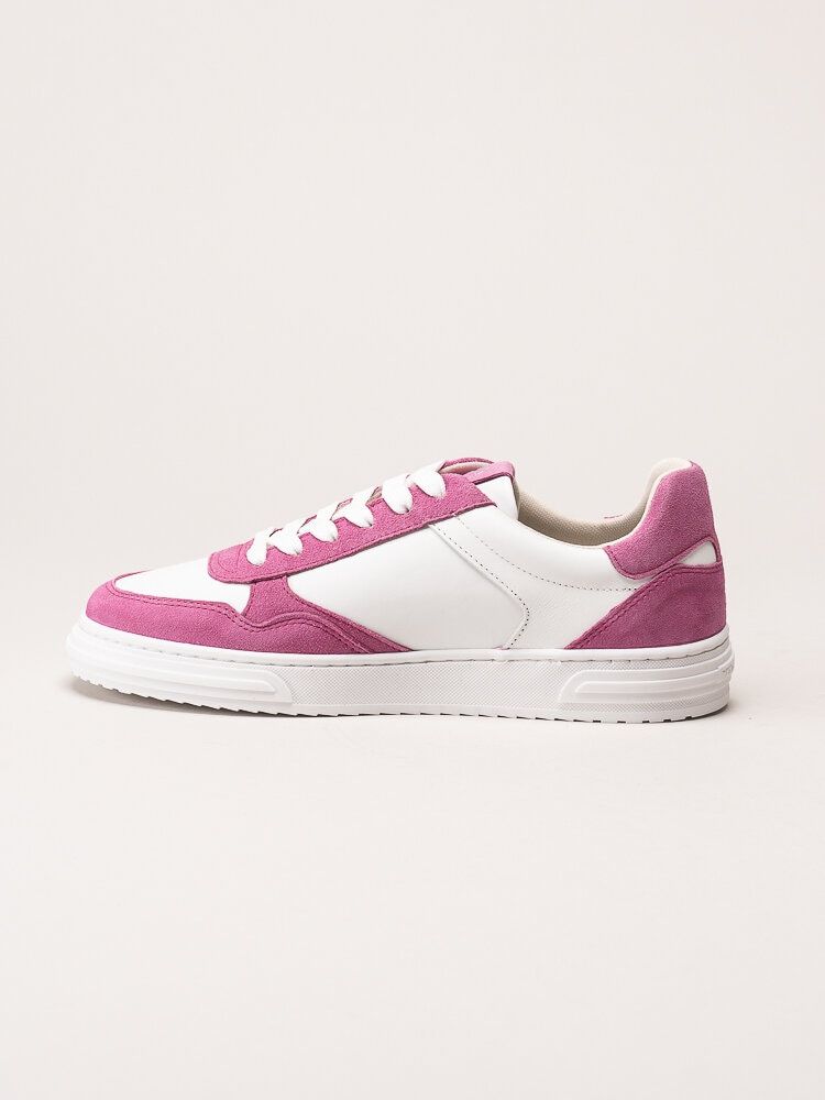 Tamaris - Vita och rosa sneakers i skinn