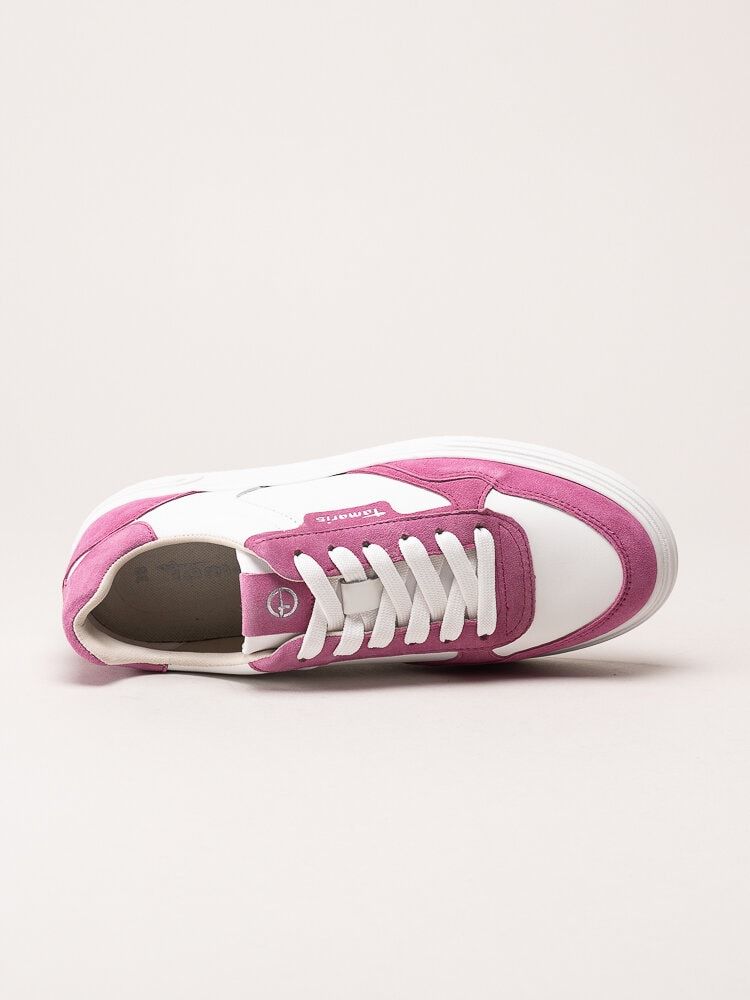 Tamaris - Vita och rosa sneakers i skinn