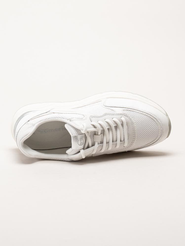 Tamaris - Vita sneakers i textil, skinn och syntet
