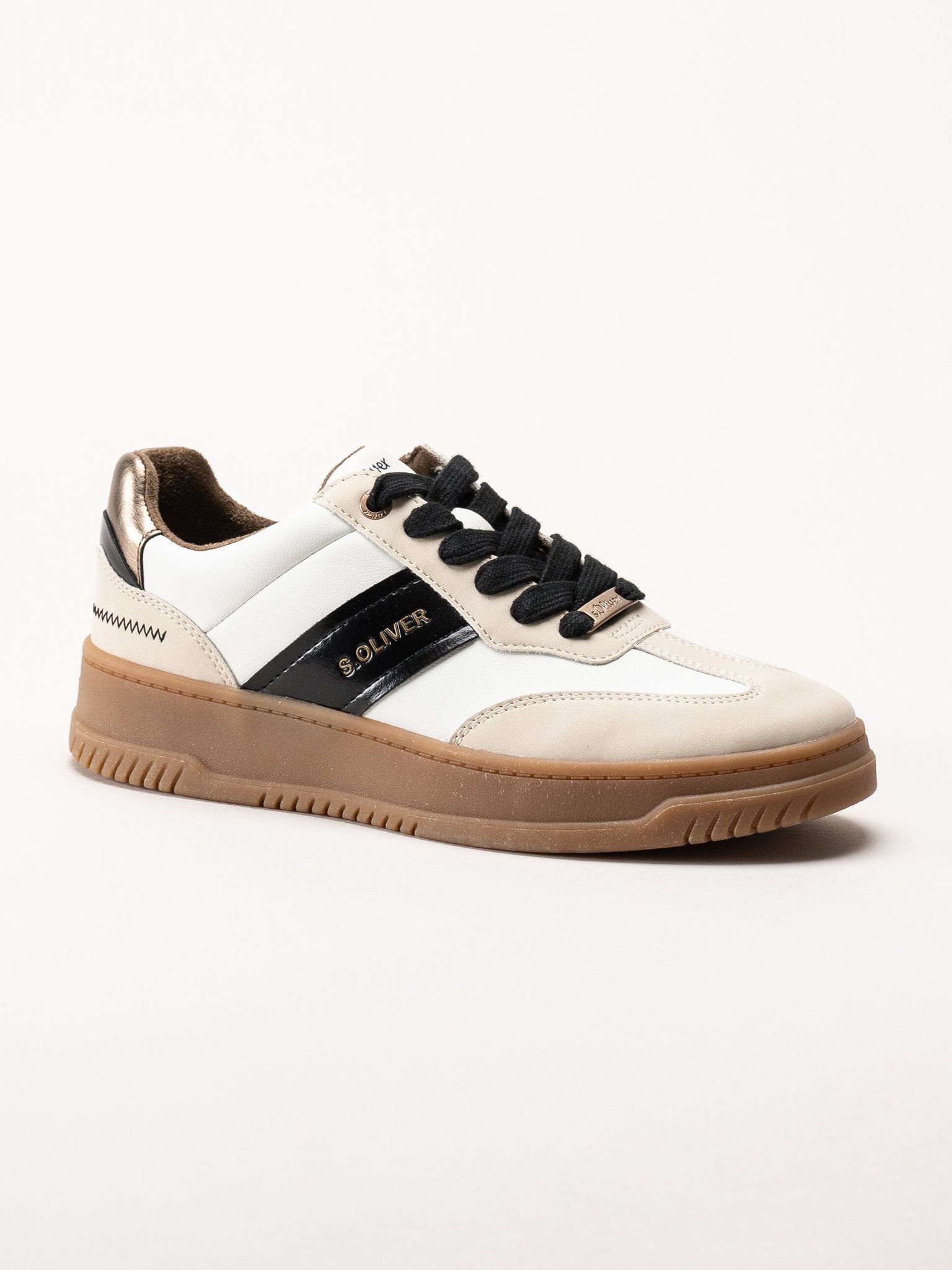 S.Oliver - Vita sneakers med partier i beige och svart