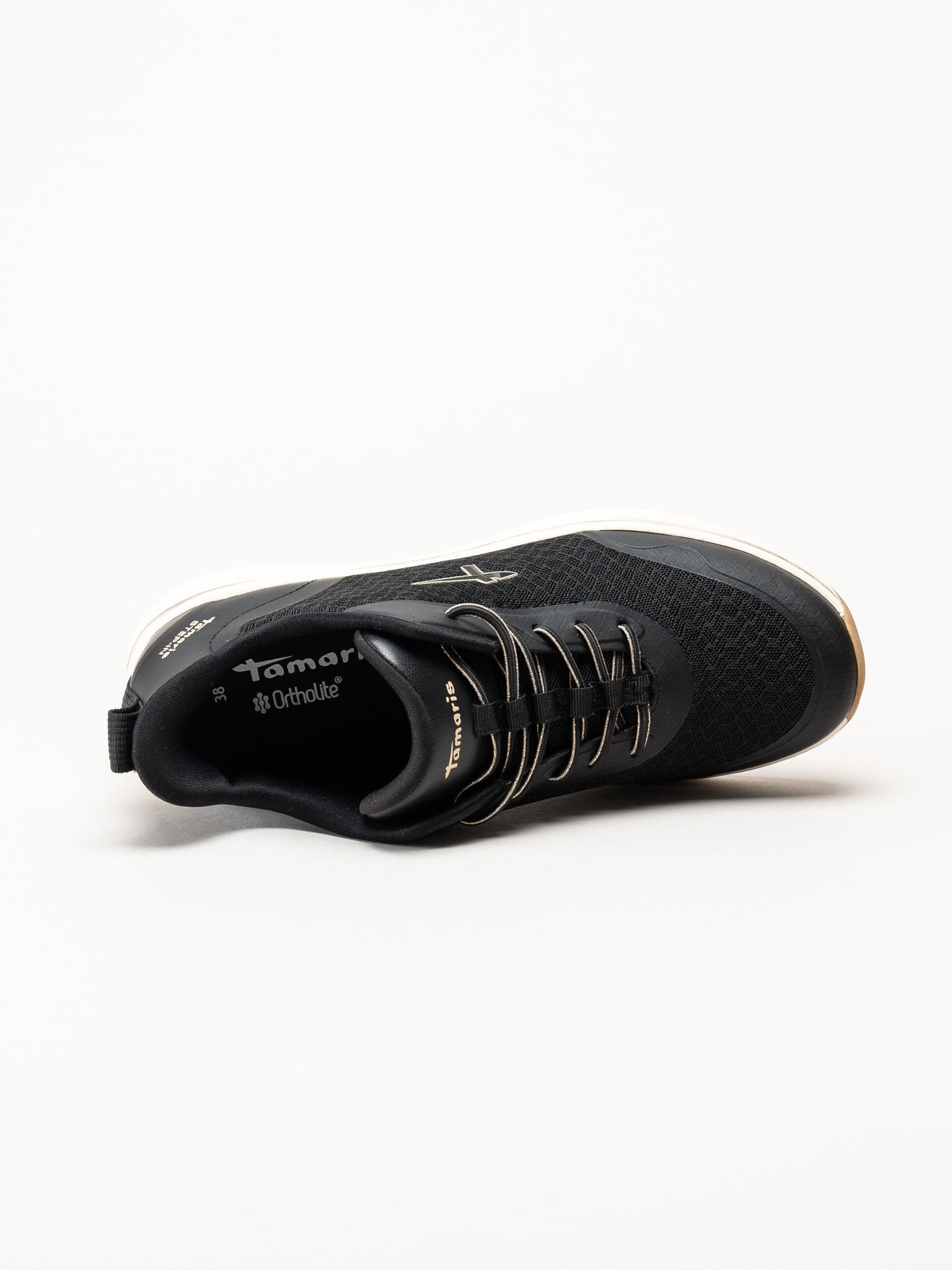 Tamaris - Svarta sneakers med kilklack
